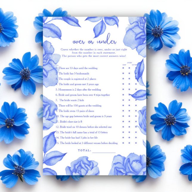 Blue Flowers Bridal shower Over or under game (Criador carregado)