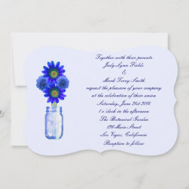 Blue Flowers Mason Jar Wedation Convite
