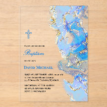 blue fluid marble Baptism acrylic invitation