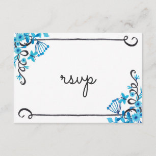 Blue Folk Art Floral Watercolor RSVP
