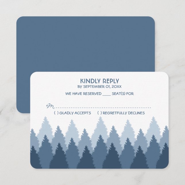 Blue Forest Range Woodland Weding RSVP (Frente/Verso)
