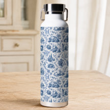 Blue French Toile Countryside Rose Branch Pattern 