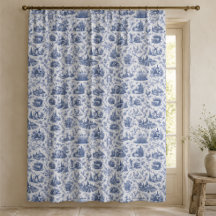 Blue French Toile Countryside Rose Branch Pattern