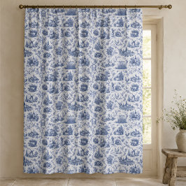 Blue French Toile Countryside Rose Branch Pattern