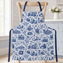 Blue French Toile Countryside Rose Branch Pattern 