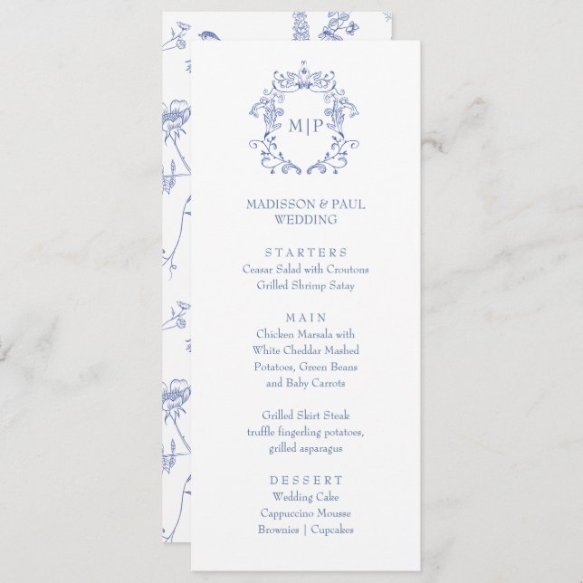 Blue French Vintage Victorian Menu  (Frente/Verso)