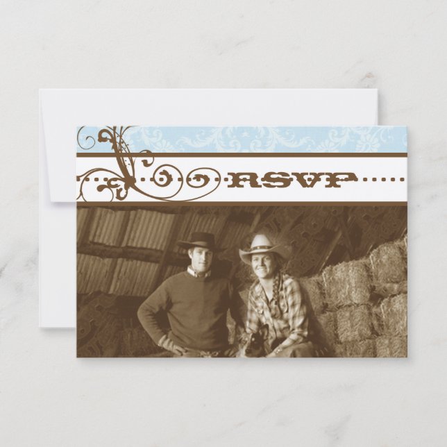 Blue Funky Swirls - RSVP de Casamento (Frente)