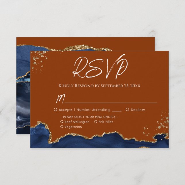 Blue Gand Orange Agate Weding RSVP (Frente/Verso)
