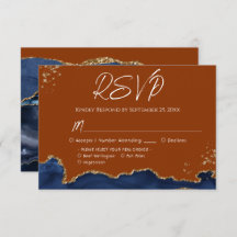 Blue Gand Orange Agate Weding RSVP