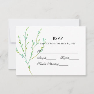 Blue Garden Watercolor Stems Wedad RSVP Card