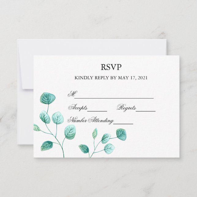 Blue Garden Watercolor Stems Wedad RSVP Card (Frente)