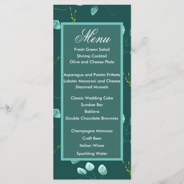 Blue Garden Watercolor Stems Weding Menu (Frente)
