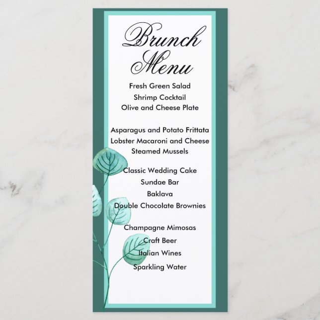Blue Garden Watercolor Stems Weding Menu (Frente)