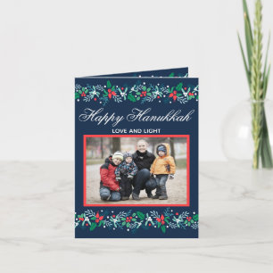 Blue Garland Hanukkah - Cartão de Férias Dobrado