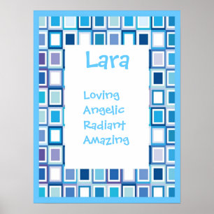 Blue Geométrico Girls Boys Any Name Art Impressão