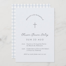 Blue Gingham Baptism Christening Convite Cruzado