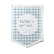 Blue Gingham Classic Baby Birth Banner