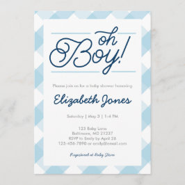 Blue Gingham "Oh Boy" Bebê Convites