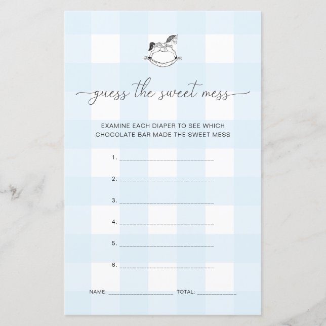 Blue Gingham Rocking Horse Adivinha O Jogo Da Mess (Frente)