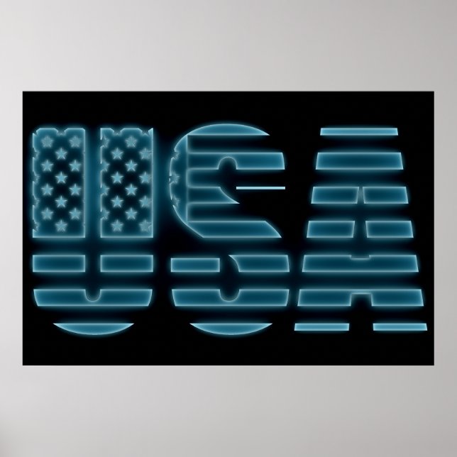 Blue Glow Neon USA American Photo Wall Poster (Frente)