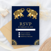 Blue Gold Elefantes Étnicos Indian RSVP