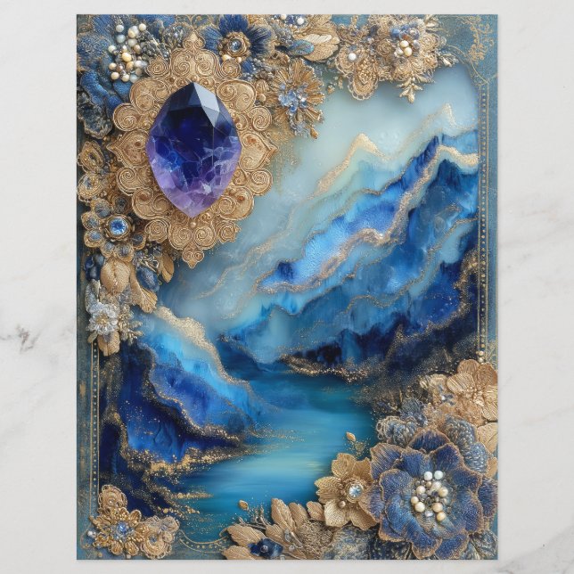 Blue Gold Landscape Junk Journal Scrapbook Paper (Frente)
