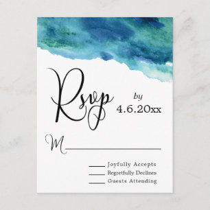 Blue Green Aqua Watercolor Modern Wedn RSVP 2