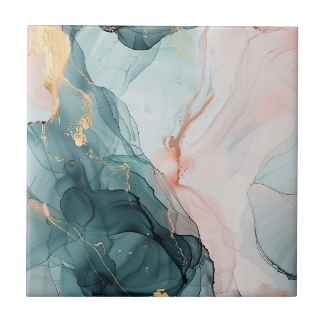 Blue, Green, Pink Marble Effect Ceramic Tile (Frente)