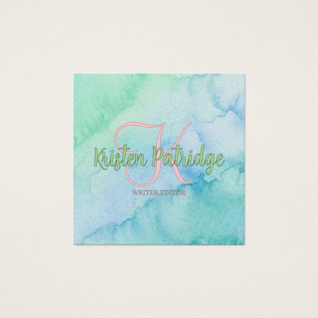 blue green watercolor editor writer name monogram  (Frente)