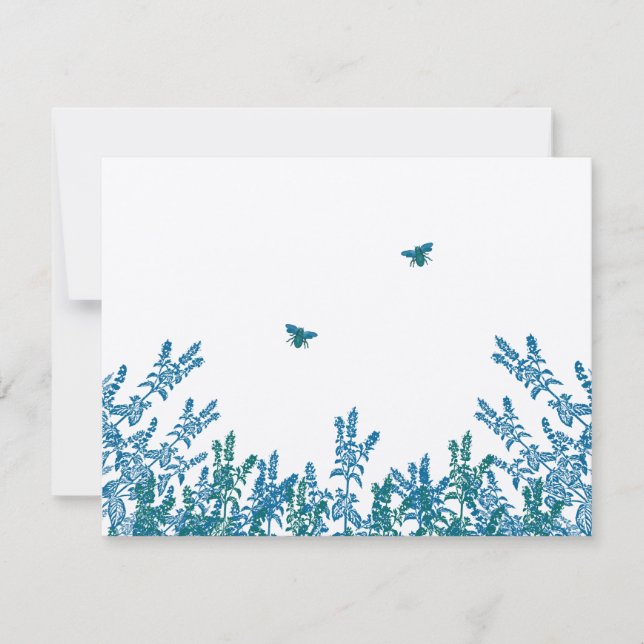 Blue Green Wild Flower Bee Weding RSVP #3 (Frente)