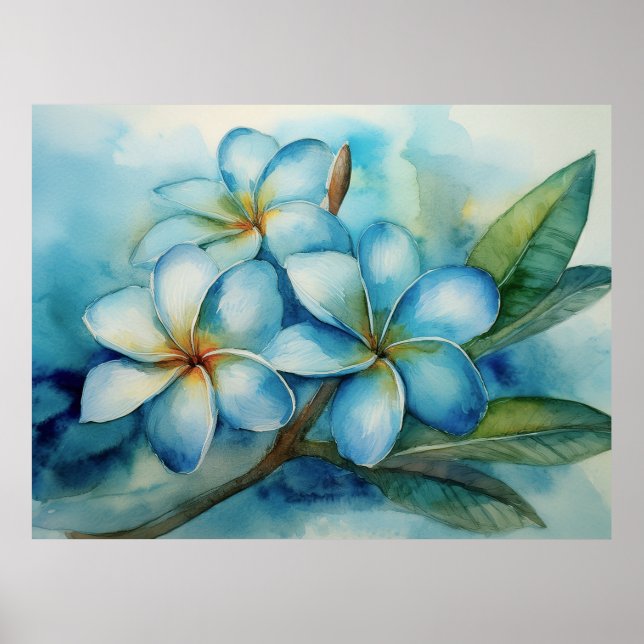 Blue Hawaiian Plumeria Poster (Frente)