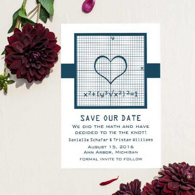 Blue Heart Math Graph Salvar o Convite de Data (Blue Heart Math Graph Save the Date)