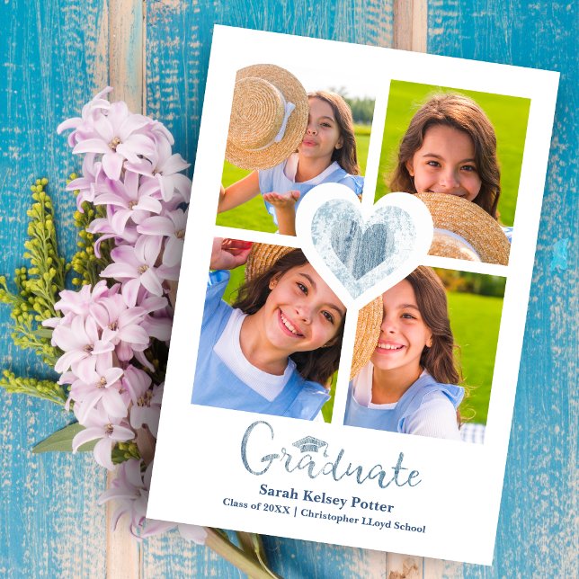 Blue Heart Trendy All School Graduation 4 Fotos (Criador carregado)
