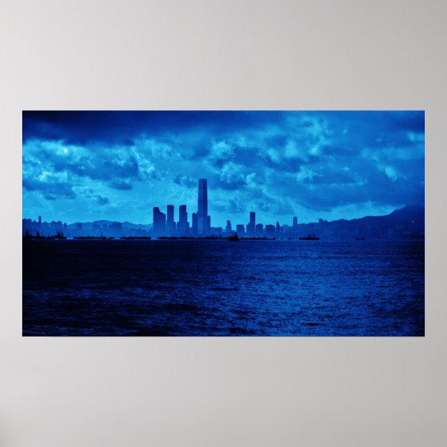 Blue Hong Kong Skyline Poster (Frente)
