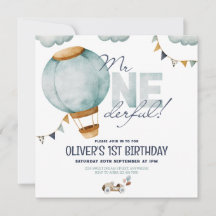 Blue Hot Air Balloon Sr. ONEGreat Boy Invitation