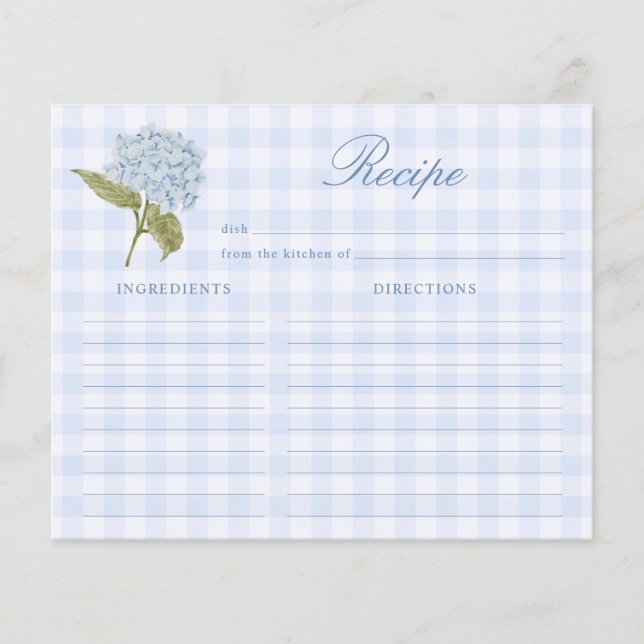 Blue Hydrangea Bridal Shower Recipe Card (Frente)
