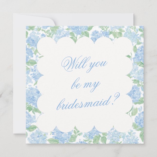 Blue Hydrangea Bridesmaid Proposal Card (Frente)