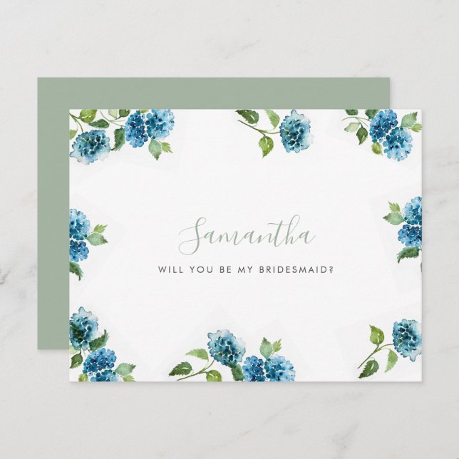 Blue Hydrangea Bridesmaid Proposal Cards (Frente/Verso)