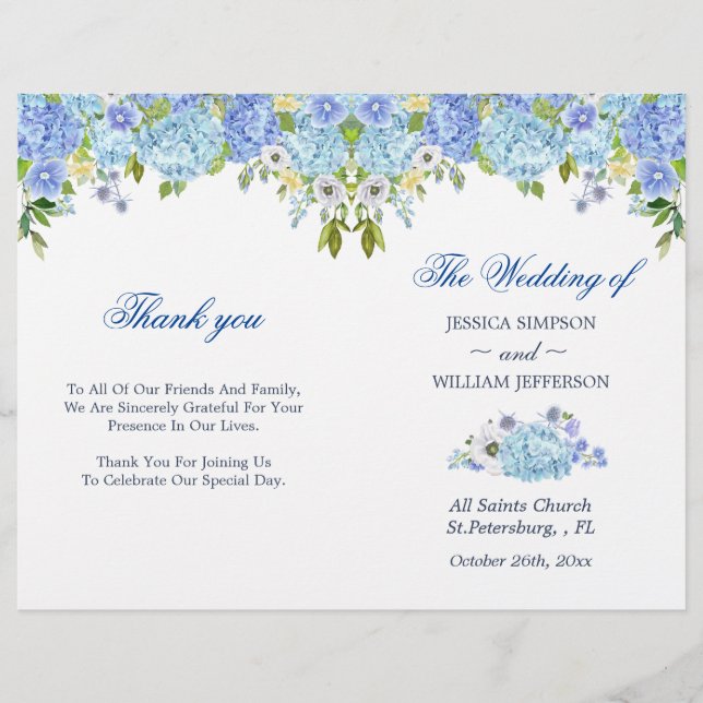 Blue Hydrangea Floral Greenery Dobrado Casamento (Frente)