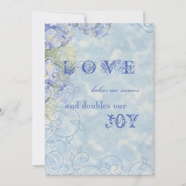 Blue Hydrangea Floral Swirls - Convite para Casame (Frente)