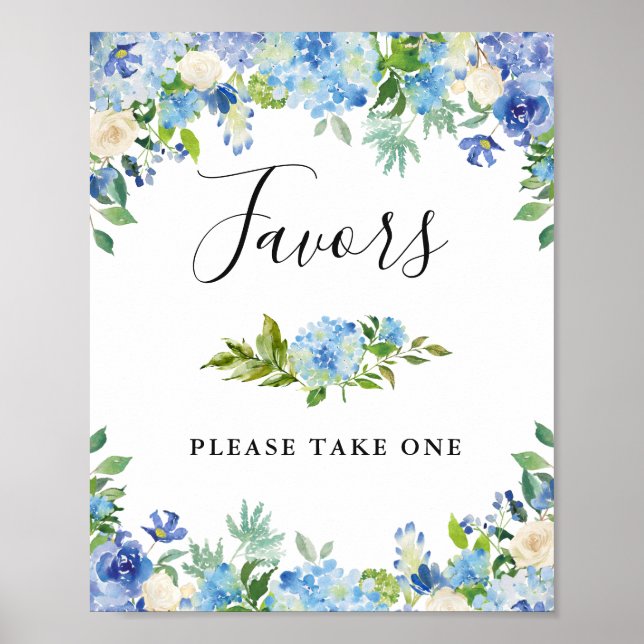 Blue Hydrangea Floral Weding Sinal Poster (Frente)