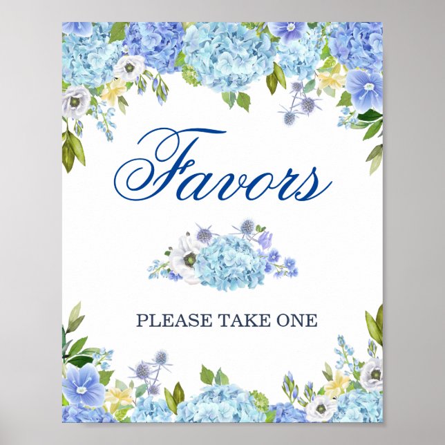 Blue Hydrangea Floral Weding Sinal Poster (Frente)