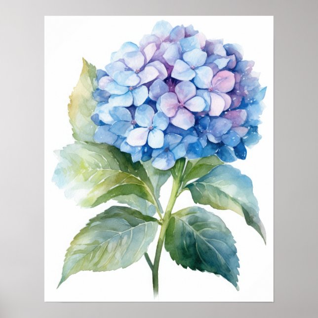 Blue Hydrangea Flower Art Impressão Poster (Frente)