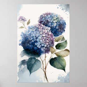 Blue Hydrangea Flowers Art Impressão Poster