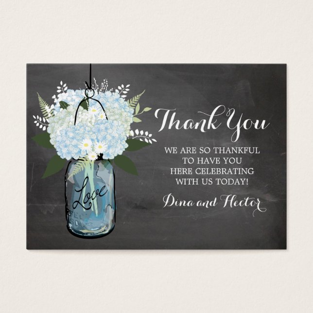 Blue Hydrangea Mason Jar Chalkboard | Marca de Fav (Frente)