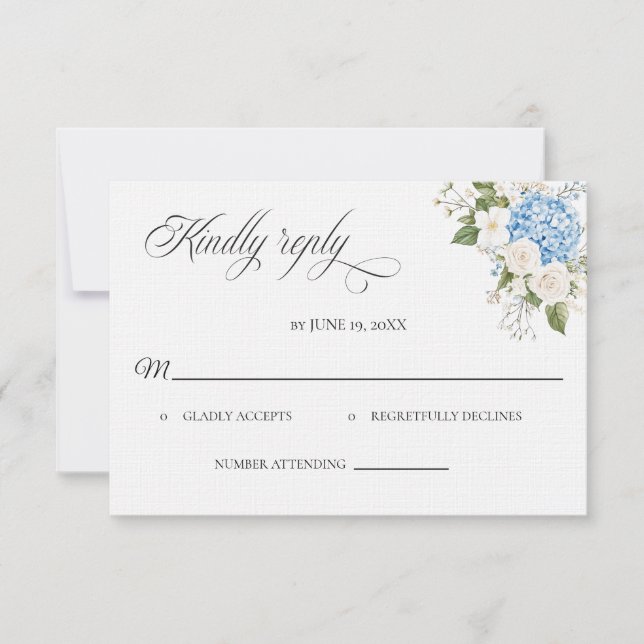 Blue Hydrangea Wedding RSVP card (Frente)