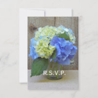 Blue Hydrangeas Mason Jar Rustic Weding RSVP