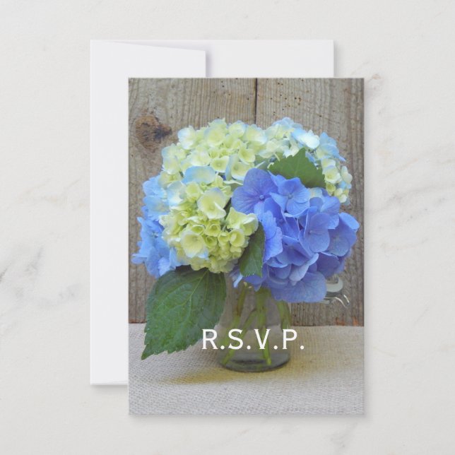 Blue Hydrangeas Mason Jar Rustic Weding RSVP (Frente)