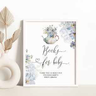 Blue Hydrangeas tea pote Livros para bebê Poster