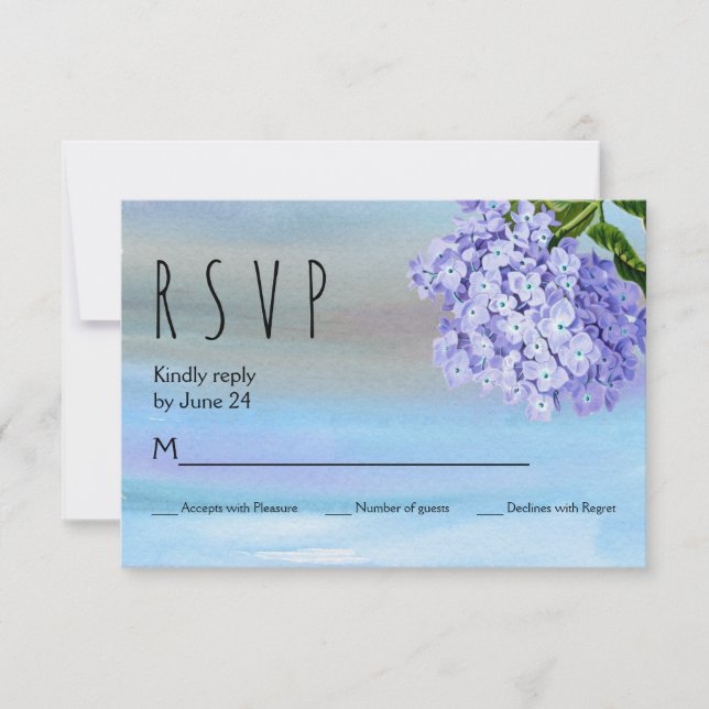 Blue hydrangeas watercolor casamento floral RSVP (Frente)